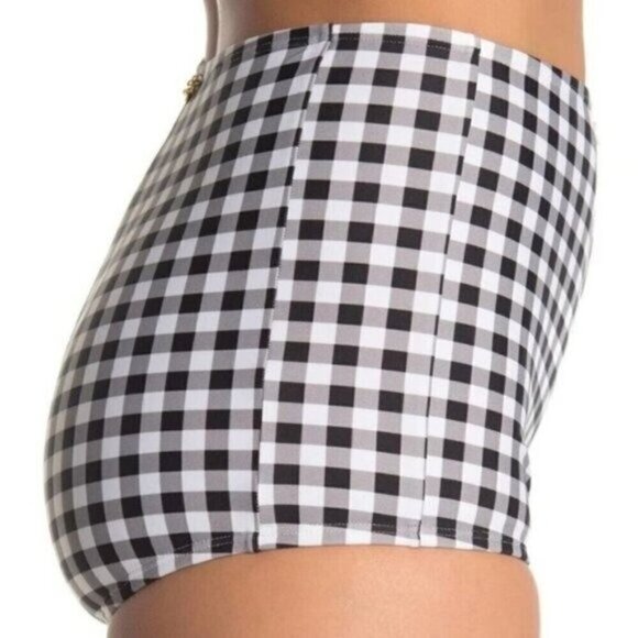 NWT Betsey Johnson Black White High Waisted Boy-Short Bikini Bottoms Size Large - Picture 5 of 8